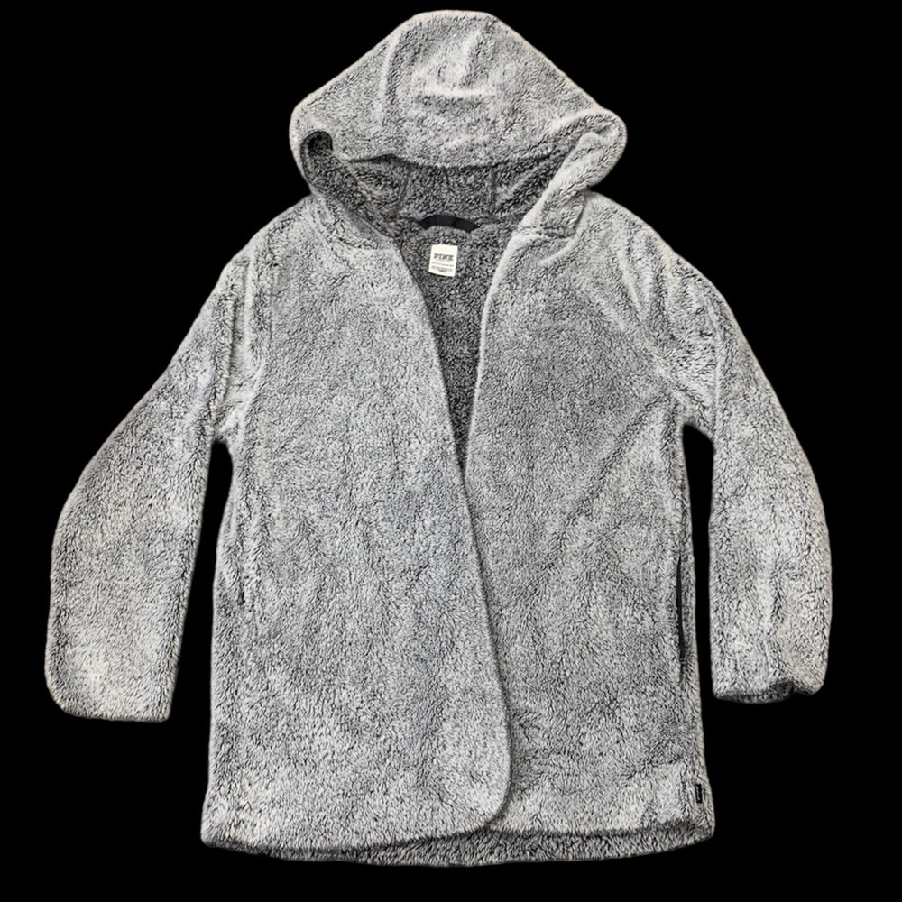Pink by VS Victoria Secret cozy fleece Sherpa shawl sweater. Gray.